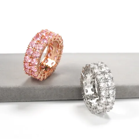 Vintage 18k Vergoldeter Kupferring Für Damen Doppelschichtiger Runder Zirkonia Eternity Bandring Mode Schmuck Geschenk
