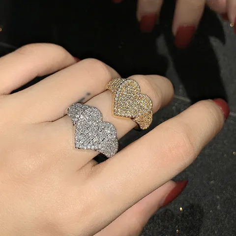 Mode Herzform Zirkonia Mikro-Pave Ring Kupfer 18K Vergoldet INS Minimalistisch Paar Ring Damen Schmuck