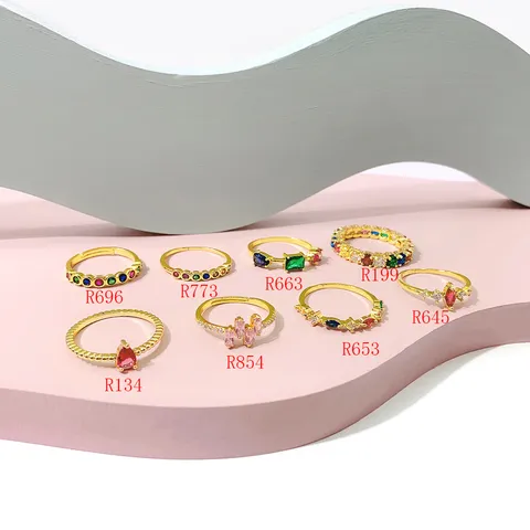 Geometrischer Bunter Zirkonia Stapelbarer Offener Ring Für Damen Vergoldeter Kupferbandring Mode Zirkonia Schmuck Geschenk