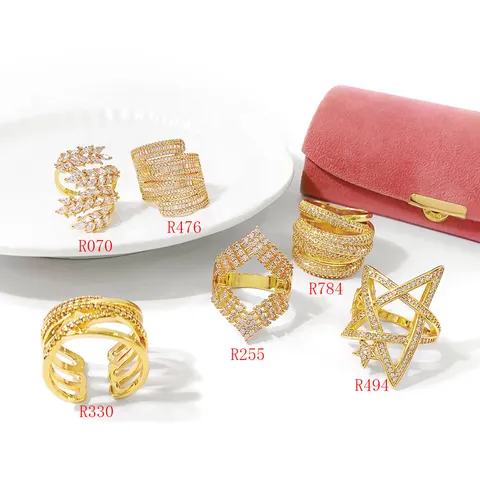 Hip Hop Geometrischer Kupfer Strass Ring Für Damen Herren Vergoldet Bling Stern Hohl Crossover Stil Mode Schmuck