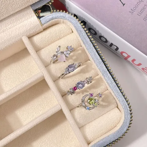 Koreanischer Stil Kupfer Echtgold beschichtet Ring Bunter Zirkonia Offener Verstellbarer Fingerring Minimalistischer Schmuck Geschenk für Damen