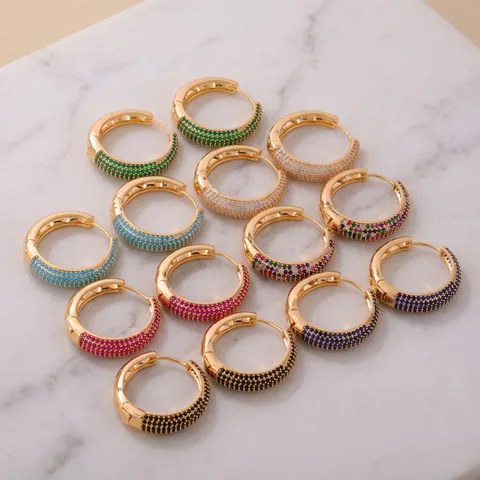 Pendientes de Aro de Elipse Geométrica de Cobre y Circonia para Mujer Microincrustados Coloridos y Brillantes Joyería de Fiesta