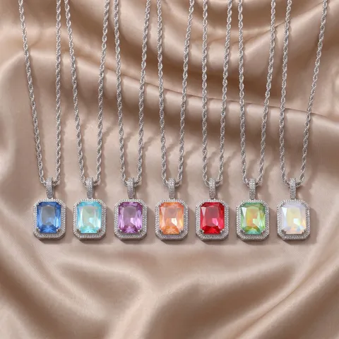 Collana con Ciondolo in Rame con Intarsio di Zirconia da Donna Lussuosa Collana a Corda con Zirconia Rettangolare Fluorescente Gioielli Accessori