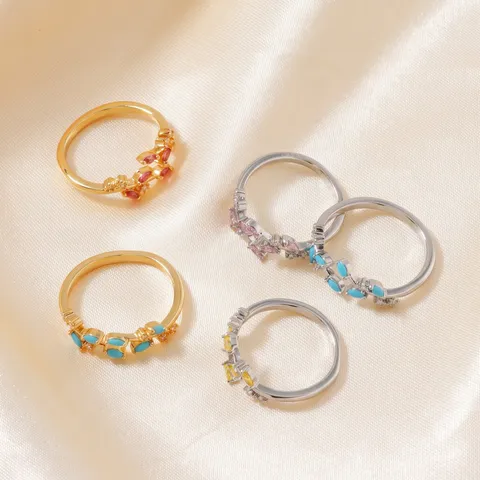 Anello Aperto in Rame e Zirconia con Foglia Vintage per Donna Elegante Anello Regolabile Gioiello di Moda Regalo per Festa