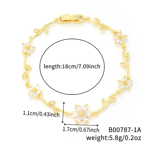 Bracciale in Rame e Zircone con Vite di Fiori di Lusso Transfrontaliero Ornamentale a Mano Floreale Multicolore Gioiello di Nicchia Versatile