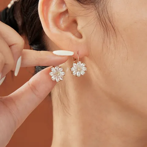 Orecchini a Bottone a Forma di Fiore in Rame per Donna Stile Europeo Intarsiato di Strass Fiori Colorati Gioielli da Festa Regalo