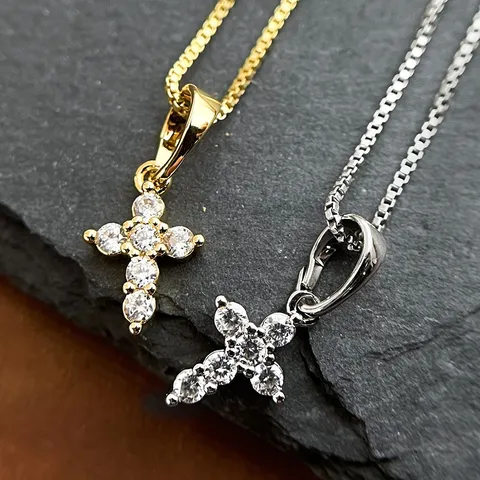Retro Cross Pendant Necklace for Men Women Copper Zirconia Inlaid Box Chain Vintage Light Luxury Fashion Jewelry Accessory