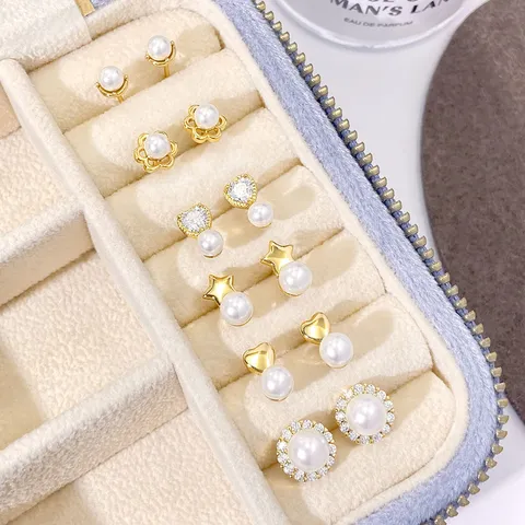 Luxus Kupfer Zirkonia Künstliche Perle Ohrstecker Damen 18K Echt Gold Beschichtet Geometrische Herz Stern Form Ohrringe