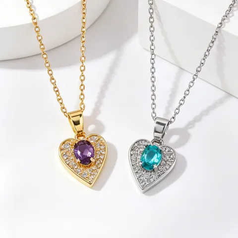 Moda Collana con Pendente a Cuore in Rame Zirconia per Donna Gioielli di Lusso Leggeri Catena geometrica in Strass