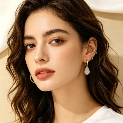 Orecchini Pendenti Minimalisti Eleganti in Rame con Zirconi a Goccia Geometrici Gioielli di Modo per Donna