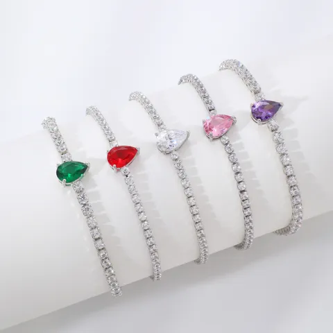 Bracciale Tennis in Rame con Zirconia a Goccia Stile Coreano Minimalista per Donna Lussuoso Braccialetto Geometrico a Cuore Gioielli