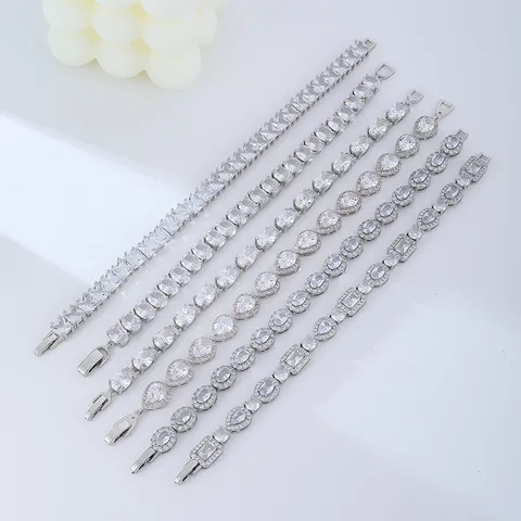 Lussuoso Braccialetto in Rame con Zirconia per Donna Multiforma Goccia d'Acqua Ovale Quadrato Zirconia Tennis Braccialetto per Banchetto Matrimonio Gioielli Regalo
