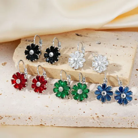 Orecchini a Bottone a Forma di Fiore in Rame per Donna Stile Europeo Intarsiato di Strass Fiori Colorati Gioielli da Festa Regalo