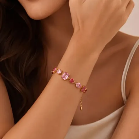 European American Dopamine Colorful Candy Stone Bracelet For Women Gold Plated Copper Multi Shape Rhinestone Water Drop Bracelet Fashion Jewelry Accessory