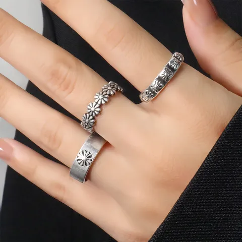 Anello Vintage Con Gänseblümchen Per Donna Retro Stile Argento Thai Hip Hop Moda Anello In Rame Regolabile Gioielli Regalo