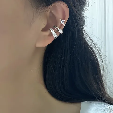 Minimalist Zirconia Star Twist Ear Cuffs For Women Non Pierced Helix Cartilage Clip On Earrings Silver Color Jewelry