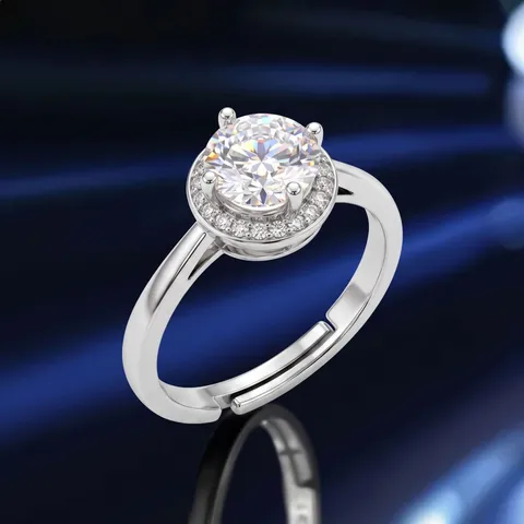 Anello Regolabile in Moissanite Brillante per Donna Halo Rotondo Fascia Pavé Rame Galvanizzato Gioielli da Dito Raffinati di Alta Gamma Regalo