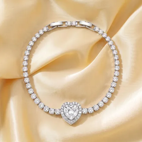 Bracciale Tennis a Cuore in Zirconia con Intarsio di Rame di Lusso per Donna Gioielli Luccicanti con Diamanti Completi Regalo
