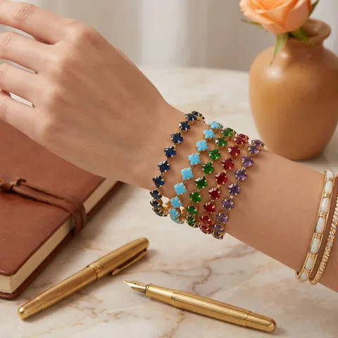 Bracciale Tennis Moda Strass Quadrato per Uomo Donna Rame Placcato Oro Catena con Pietre Preziose Colorate Gioielli Regalo Versatile