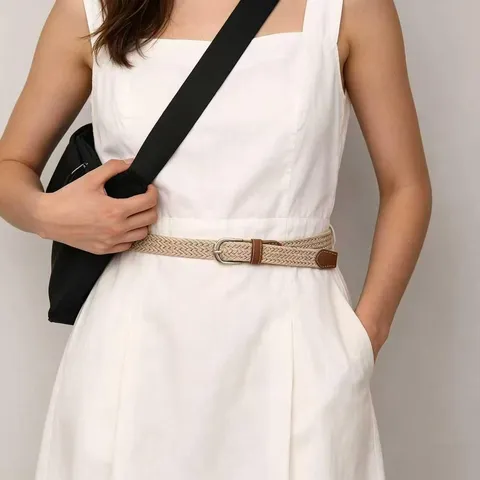 Elastic Braided Belt No Hole Invisible Stretch Waistband For Women Men Casual Jeans Canvas Belt With Alloy Buckle