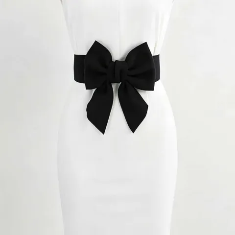 Dames Mode Grote Strik Decoratieve Taille Riem Hoge Elastische Brede Riem Voor Jurken Effen Kleur Veelzijdige Tailleband Accessoire