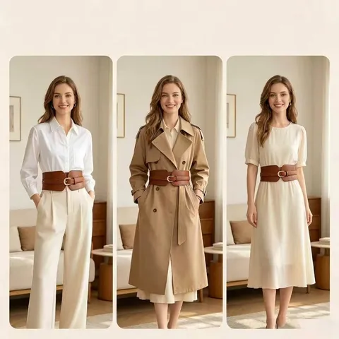 Vintage PU Leather Wide Waist Corset For Women Gold Horseshoe Buckle Cinching Dress Belt Elegant Precision Stitching Decorative Girdle