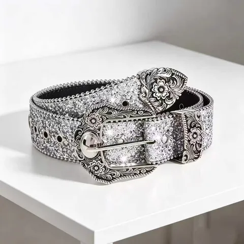 Y2K Vintage Glitter Star Cutout Buckle PU Leather Belt Women Fashion Casual Jeans Waist Belt Accessories