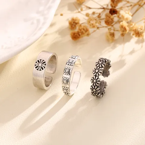 Anello Vintage Con Gänseblümchen Per Donna Retro Stile Argento Thai Hip Hop Moda Anello In Rame Regolabile Gioielli Regalo