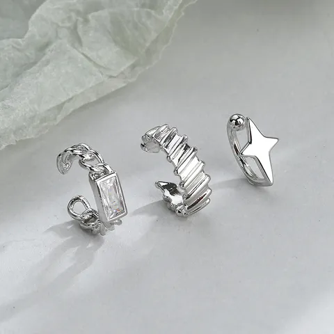 Minimalist Zirconia Star Twist Ear Cuffs For Women Non Pierced Helix Cartilage Clip On Earrings Silver Color Jewelry