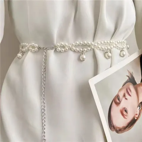 Bohemian Elegant Artificial Pearl Waist Chain For Women Dress Decoration Sophisticated Alloy Body Chain Jewelry Accessory