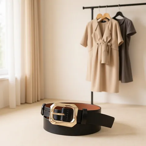 Simple Women PU Leather Belt With Geometric Square Metal Buckle Minimalist Versatile Waistband For Jeans Suit Pants Ins Style Belt