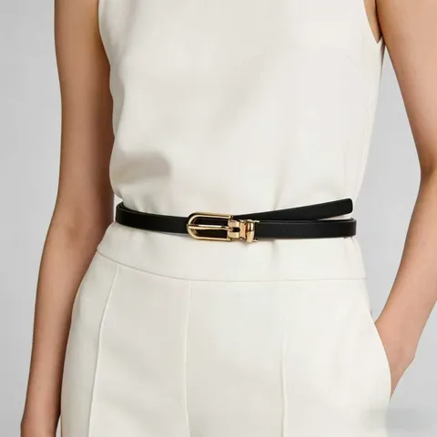 Women's Thin PU Leather Belt Elegant Pin Buckle Adjustable Waist Belt Casual Fashion Accessories For Dress Suit