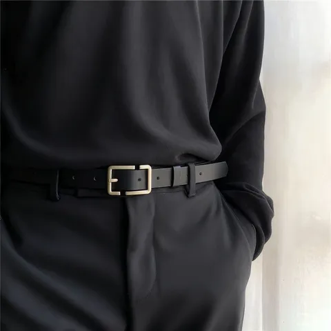 Minimalist Faux Leather Belt With Square Metal Pin Buckle Casual Versatile Waist Belt For Men And Women Daily Wear