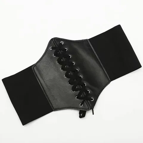 Cinturilla Ancha de Moda para Mujer Cinturón Corsé de Piel Sintética Elástico Ajustable con Cordones para Modelar el Cuerpo