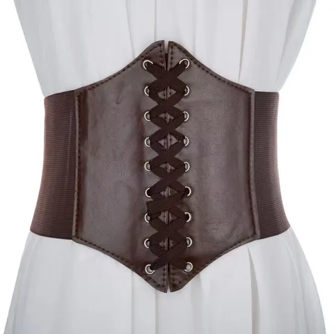 Cinturilla Ancha de Moda para Mujer Cinturón Corsé de Piel Sintética Elástico Ajustable con Cordones para Modelar el Cuerpo