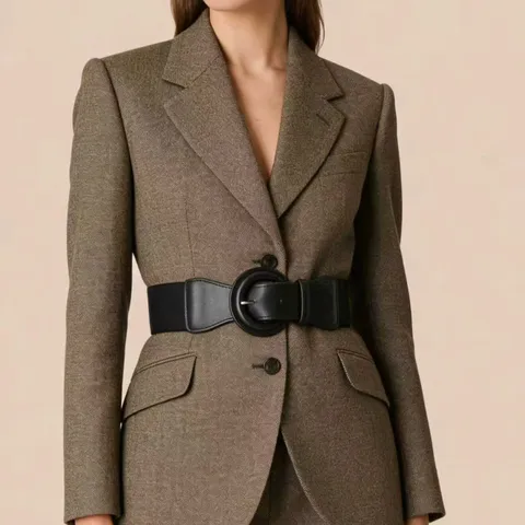 Women's Korean Style Minimalist Wide Belt Elastic Waist Seal Round Buckle PU Leather Slimming Belt For Dresses Coats
