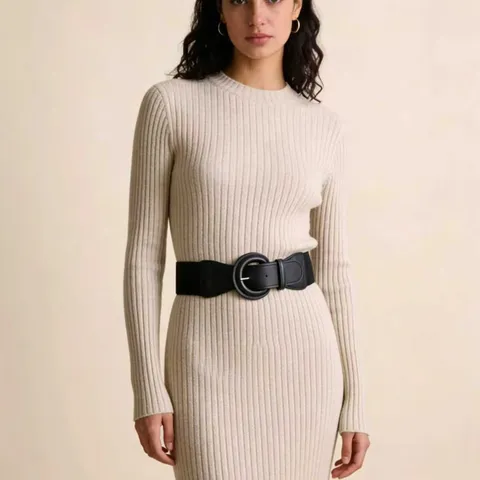 Women's Korean Style Minimalist Wide Belt Elastic Waist Seal Round Buckle PU Leather Slimming Belt For Dresses Coats