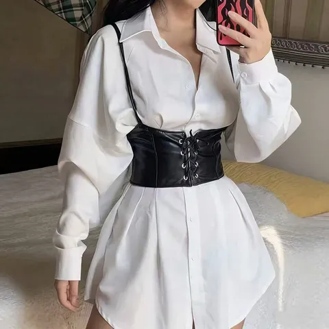Women Suspender Corset Belt PU Leather Lace-up Waist Cincher Vest For Dress Shirt Streetwear Fashion Shaper Accessory