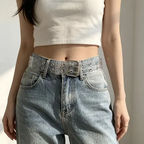 Transparent Clear Belt With Double Prong Buckle And Metal Grommets Unisex Casual Fashion Waist Belt For Jeans