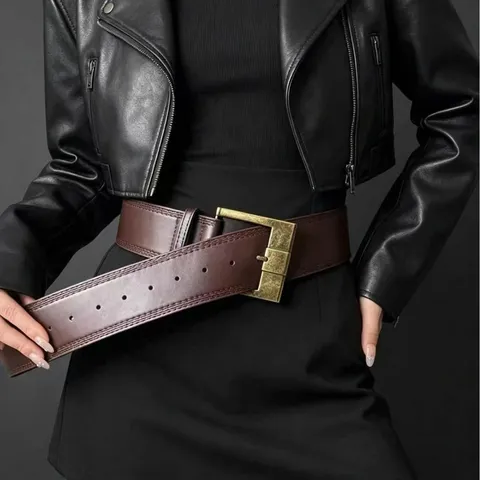 Men's Vintage Casual PU Leather Belt Retro Metal Pin Buckle Wide Belt Solid Color Fashion Waistband For Daily Wear