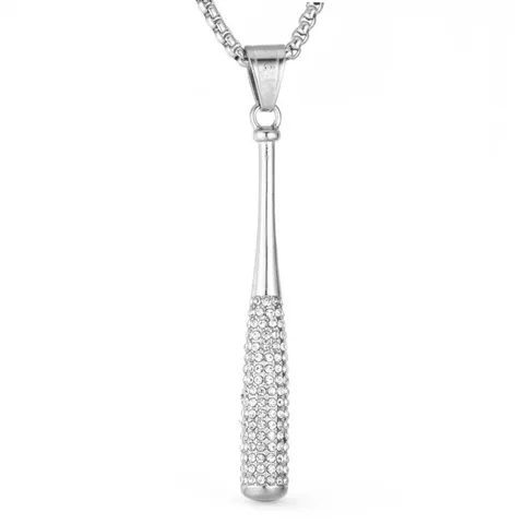 Stainless Steel Baseball Bat Pendant Only Without Chain Rhinestone Inlaid Hiphop Trendy Geometric Jewelry Charm For Unisex