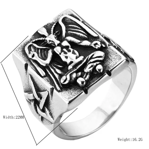 Anillo de Hombre Vintage de Acero Inoxidable con Cabeza de Cabra Baphomet Gótico Punk Satánico Pentagrama Anillo de Sello Joyería Biker Heavy Metal