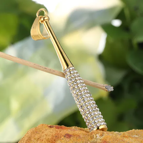 Stainless Steel Baseball Bat Pendant Only Without Chain Rhinestone Inlaid Hiphop Trendy Geometric Jewelry Charm For Unisex