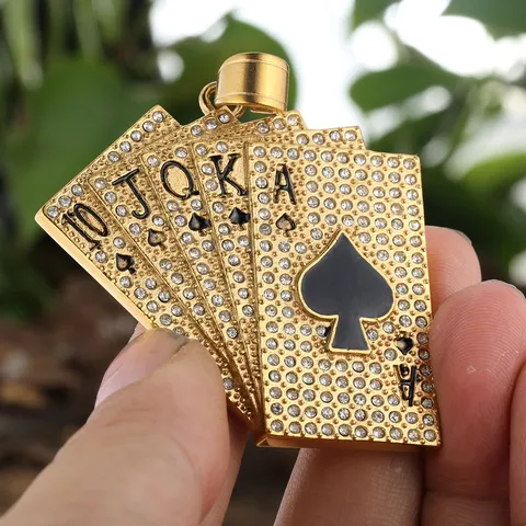 Hip Hop Stainless Steel Iced Out Poker Royal Flush Spades Pendant For Men Women Rhinestone Card Pendant Only Without Chain