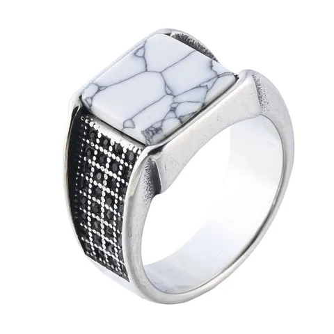 Anillo de Hombre Vintage de Acero Inoxidable 316L con Piedra Preciosa Cuadrada Sello Geométrico con Strass Negro Joyería