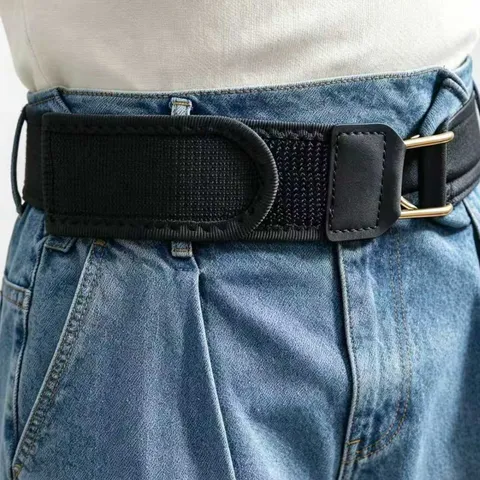 Unisex Elastic Belt Adjustable Velcro Waist Strap Polyester Alloy Hook Portable Casual Waistband For Men Women