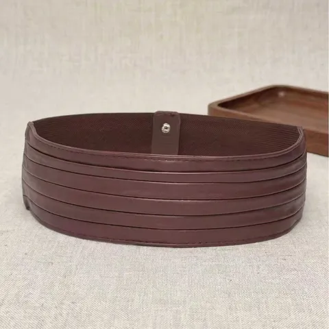 French Pleated Wide Belt For Women Elegant PU Leather Waist Cincher With Snap Button For Slimming Silhouette On Dresses