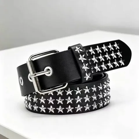 Women Dark Punk PU Leather Belt Star Spikes Rivet Waist Belt For Jeans Streetwear Y2K Goth Aesthetic Waistband Strap