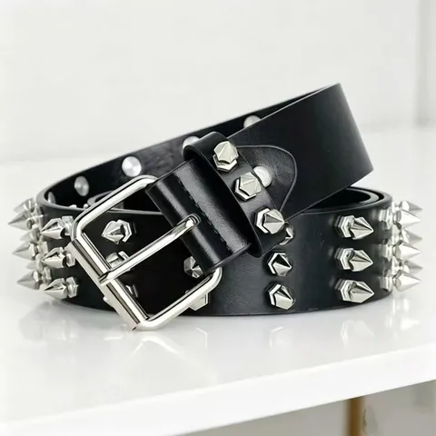 Women Dark Punk PU Leather Belt Star Spikes Rivet Waist Belt For Jeans Streetwear Y2K Goth Aesthetic Waistband Strap