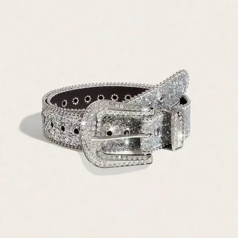 Women Y2K Rhinestone Star Belt Vintage Heavy Rhinestone Waistband Millennium Spice Girl Cowboy Style PVC Jeans Belt No Units